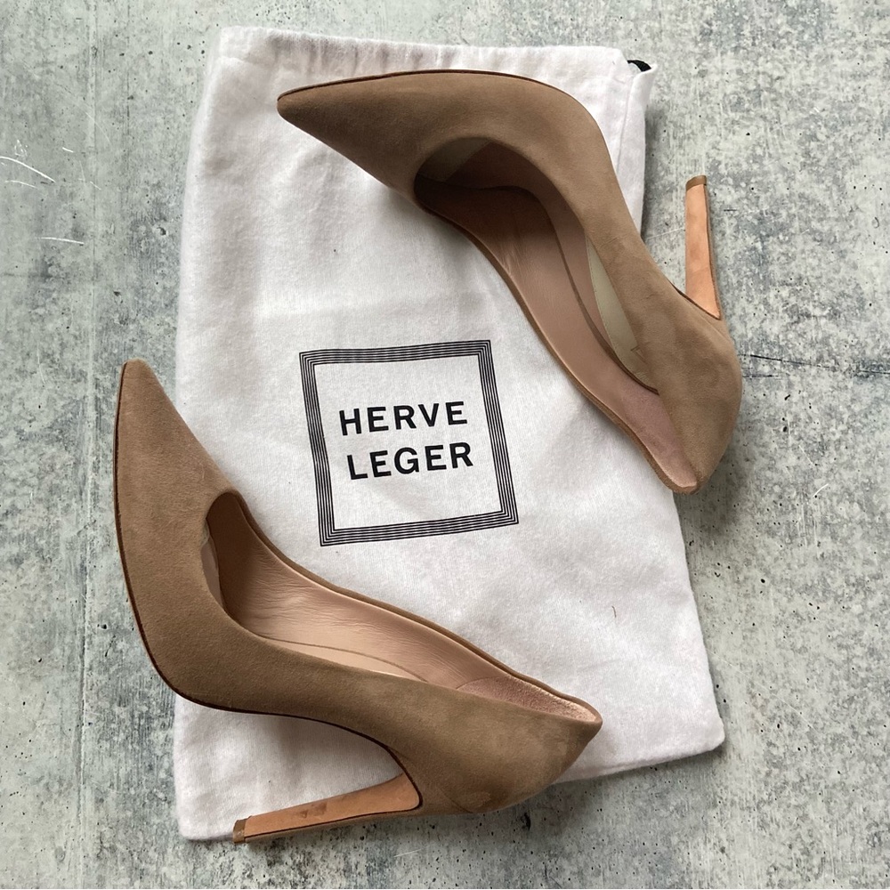 Herve Leger Tan Suede Pumps 38